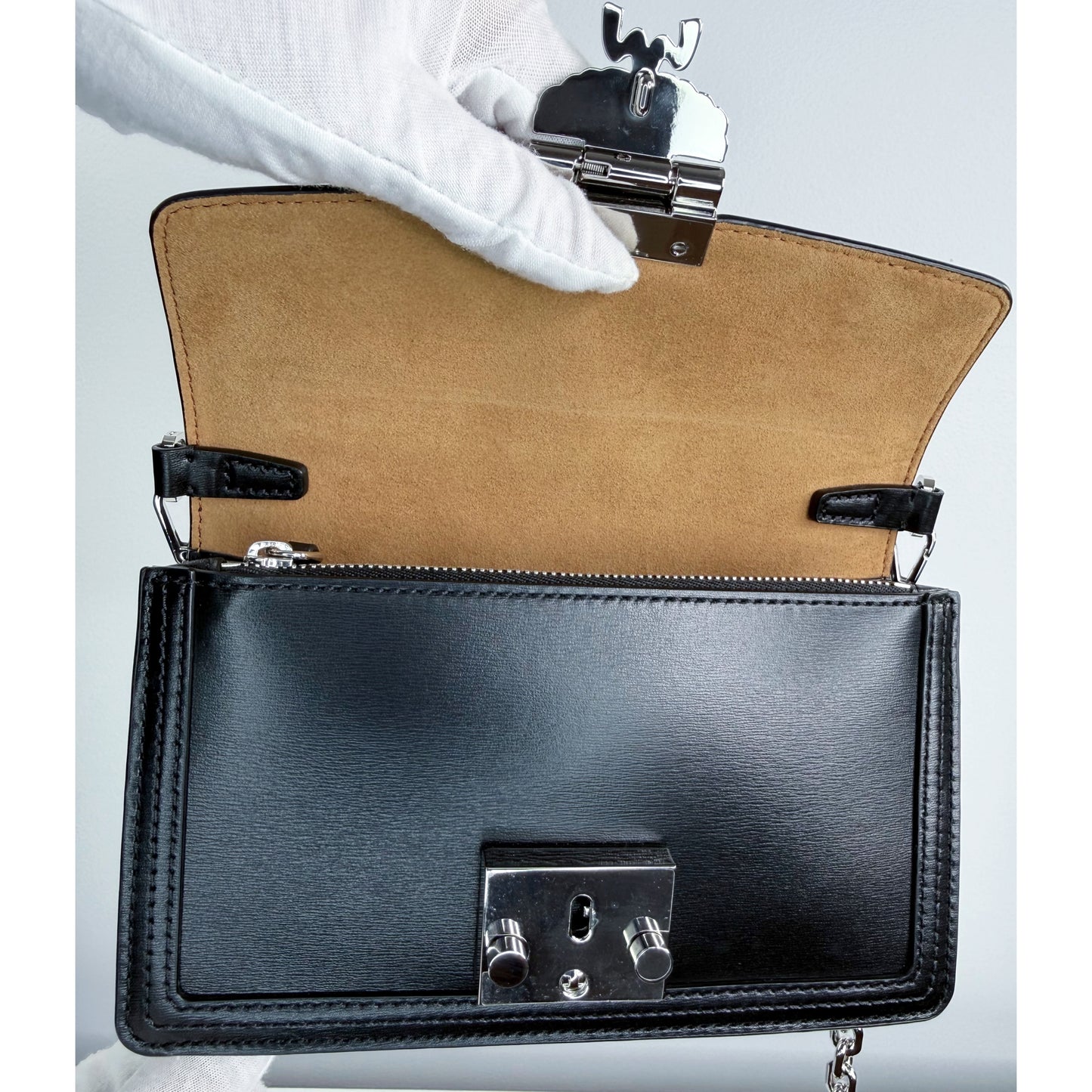 MCM Black Leather Chain Wallet Crossbody Bag