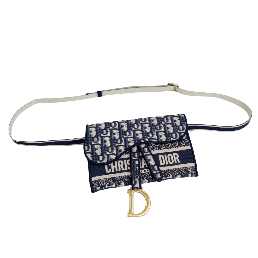 Christian Dior Oblique Slim Saddle Belt Pouch w/ Dust Bag