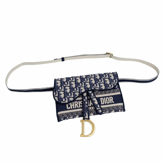 Christian Dior Oblique Slim Saddle Belt Pouch w/ Dust Bag