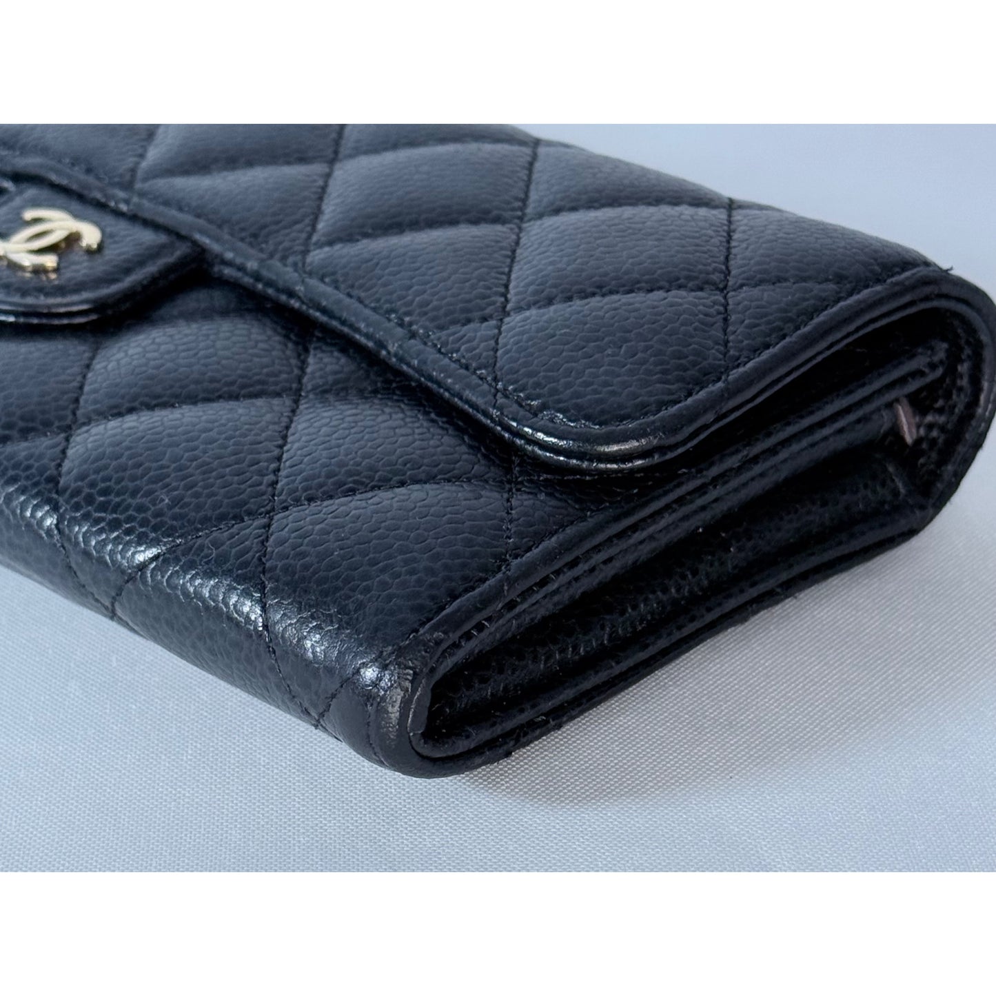 Chanel Classic Quilted Caviar Long Flap Wallet Gold CC Logo