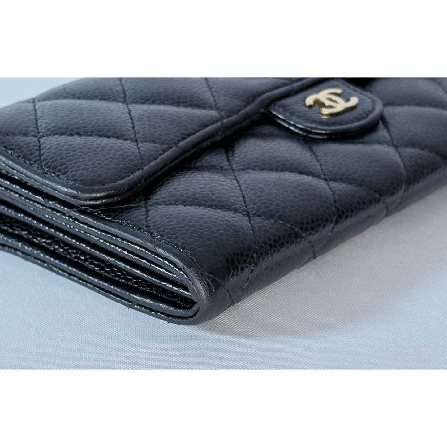 Chanel Classic Quilted Caviar Long Flap Wallet Gold CC Logo