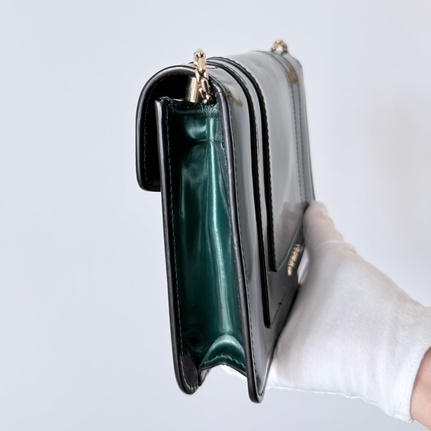 Bvlgari Serpenti Forever Mini Emerald Green Patent Leather Wallet on Chain Bag