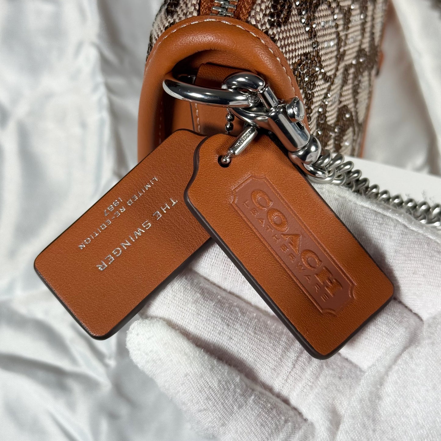 Coach Swinger 20 Crystal Bag In Burnished Amber Signature Jacquard CW568 NWT