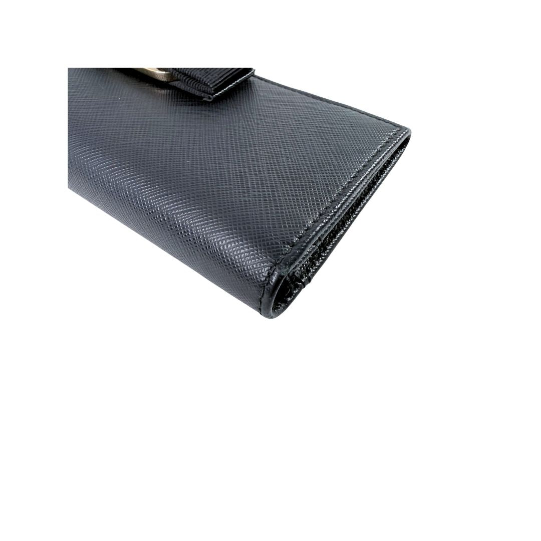 Salvatore Ferragamo Vara Bow Black Saffiano Leather Long Wallet