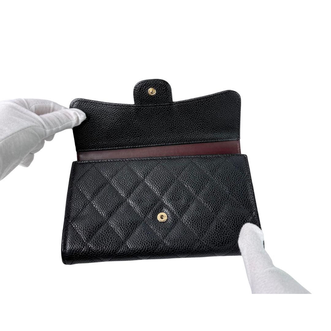 Chanel Black Caviar Classic Long Flap Wallet