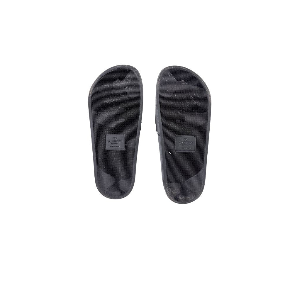 Valentino Garavani VLTN Logo Black Rubber Slide Sandals