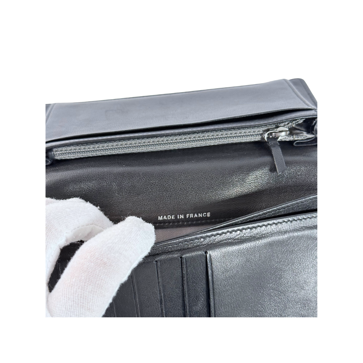 CHANEL Camellia Embossed Black Leather Long Wallet