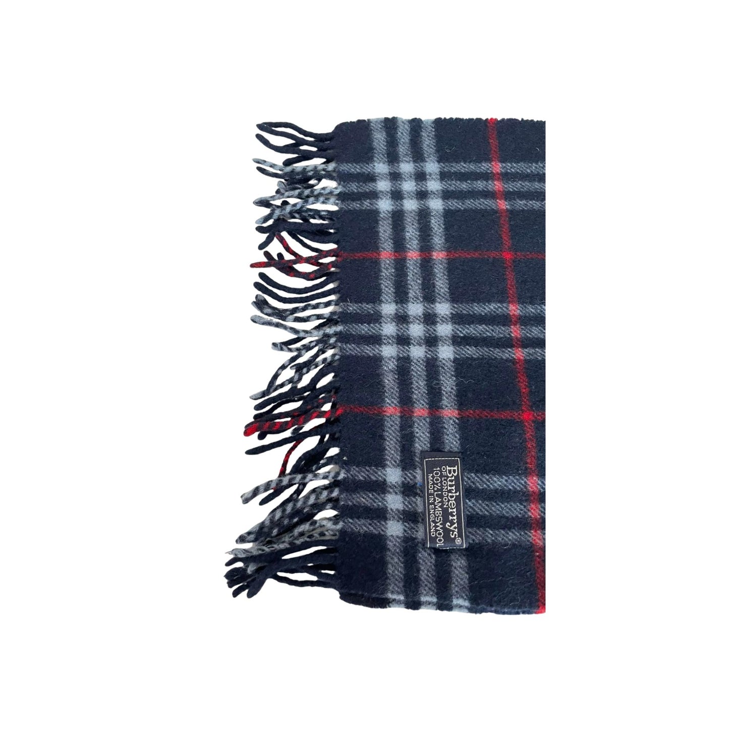 Burberry Nova Check Navy Lambswool Scarf Made in England