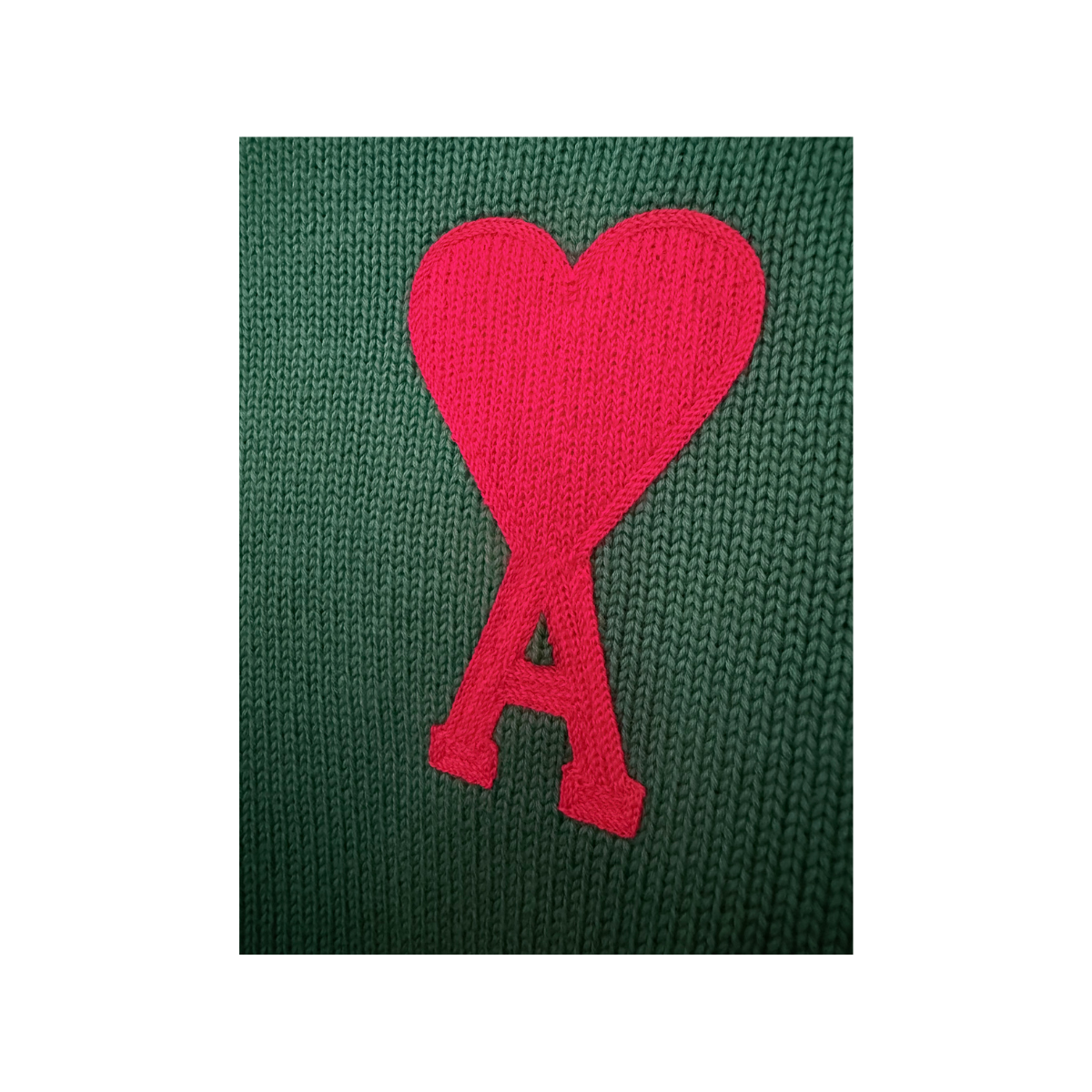 AMI Alexandre Mattiussi Ami de Cœur Green Cotton Wool Knit Sweater