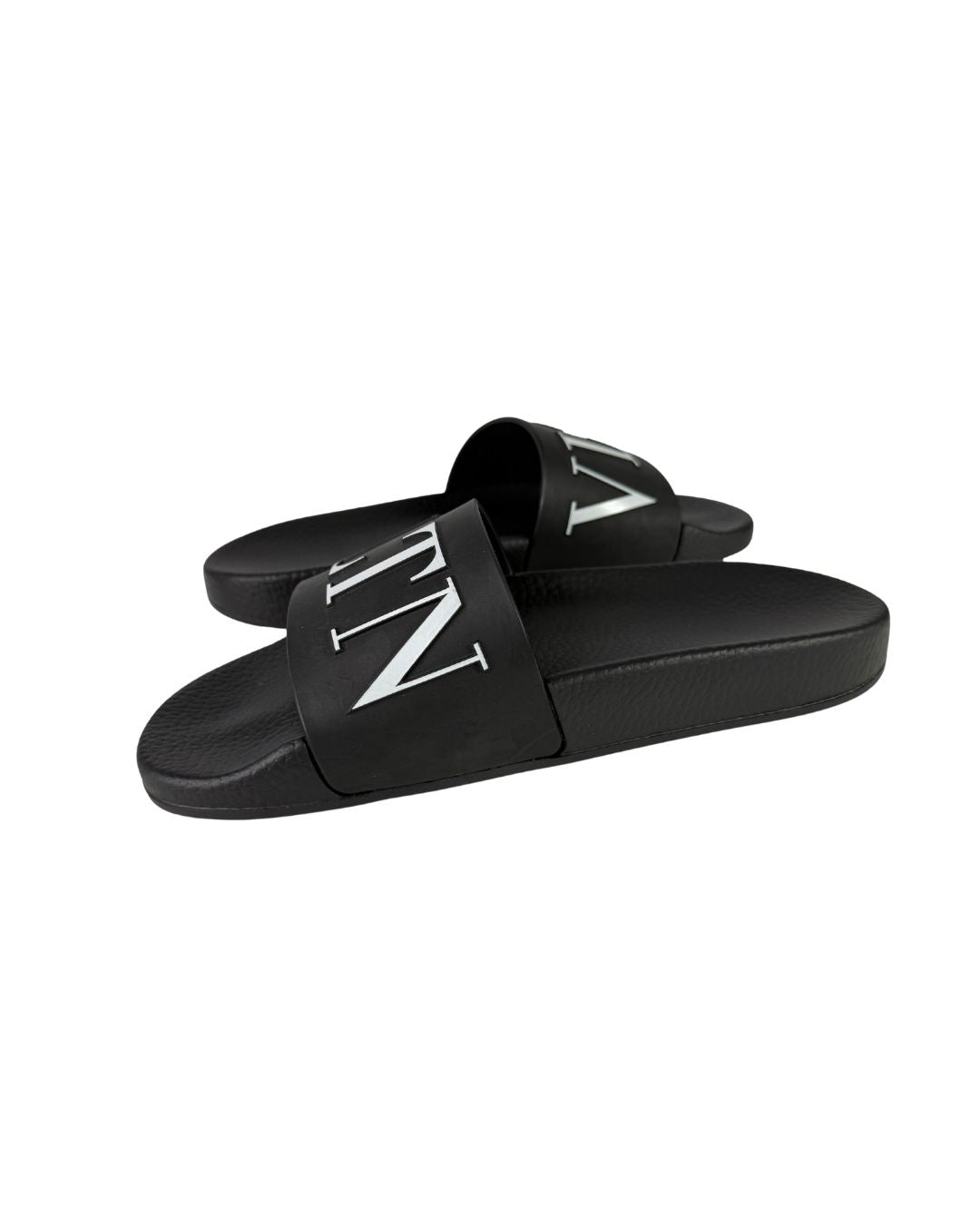 Valentino Garavani VLTN Logo Black Rubber Slide Sandals