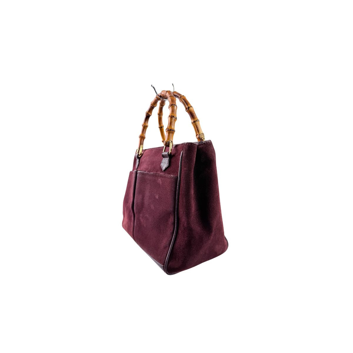 Gucci Bamboo Top Handle Burgundy Suede Leather Bag