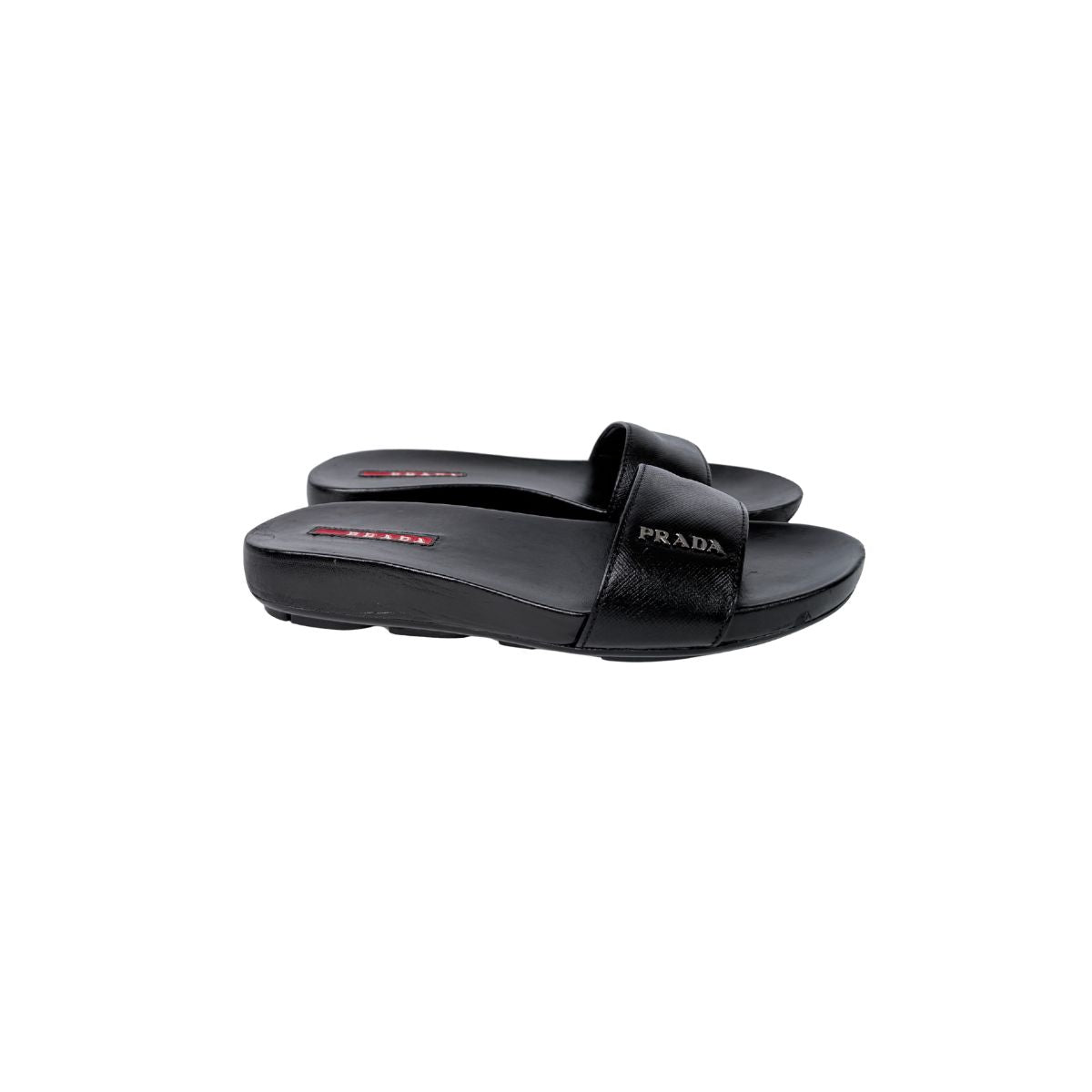 Prada Saffiano Leather Black Slide Sandals