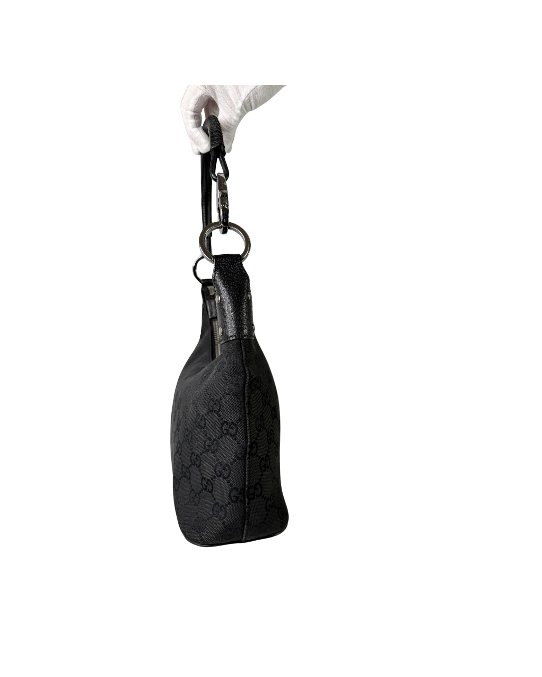 Gucci GG Canvas Leather Black Hobo Shoulder Bag