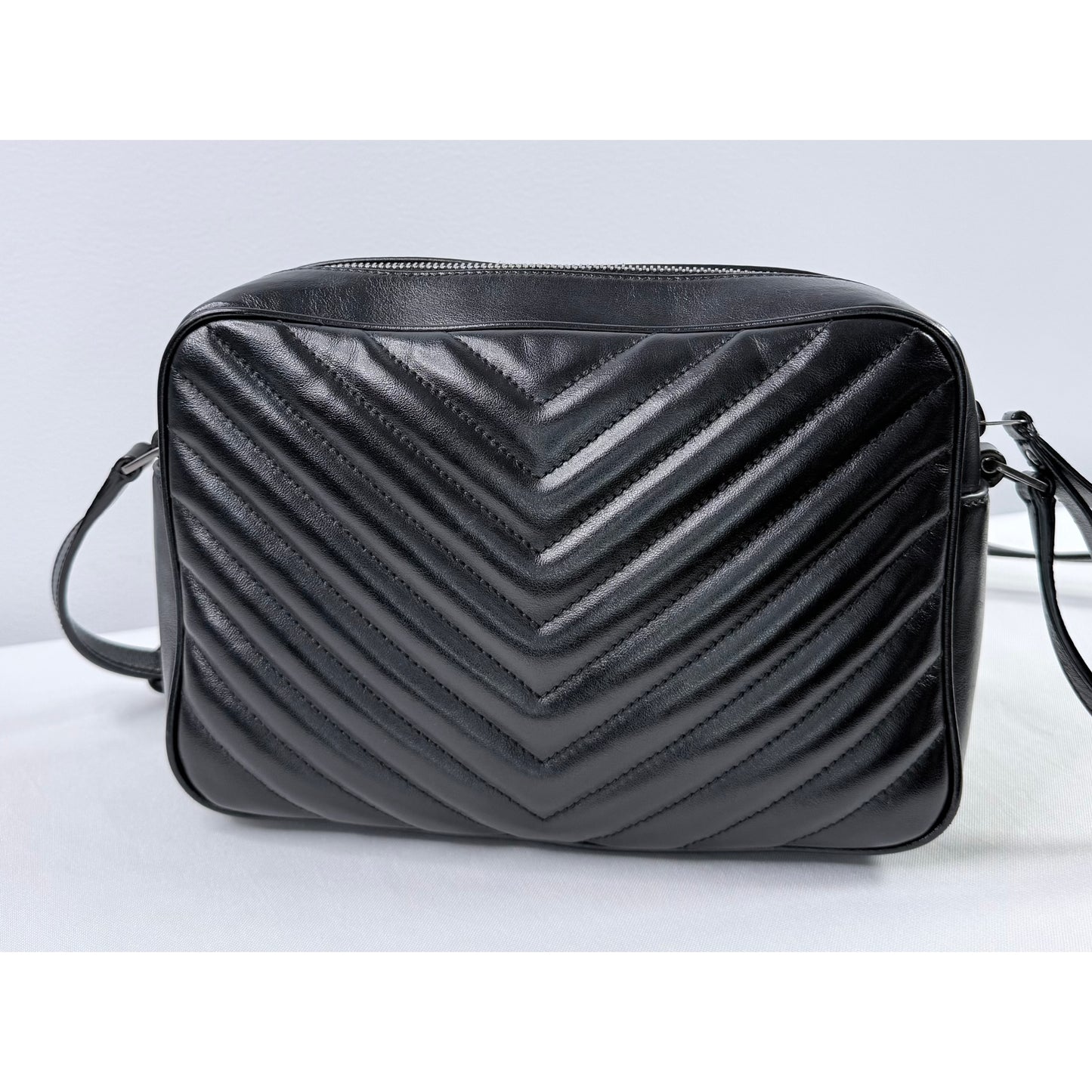 Yves Saint Laurent Black Chevron Quilted Leather Lou Camera Bag