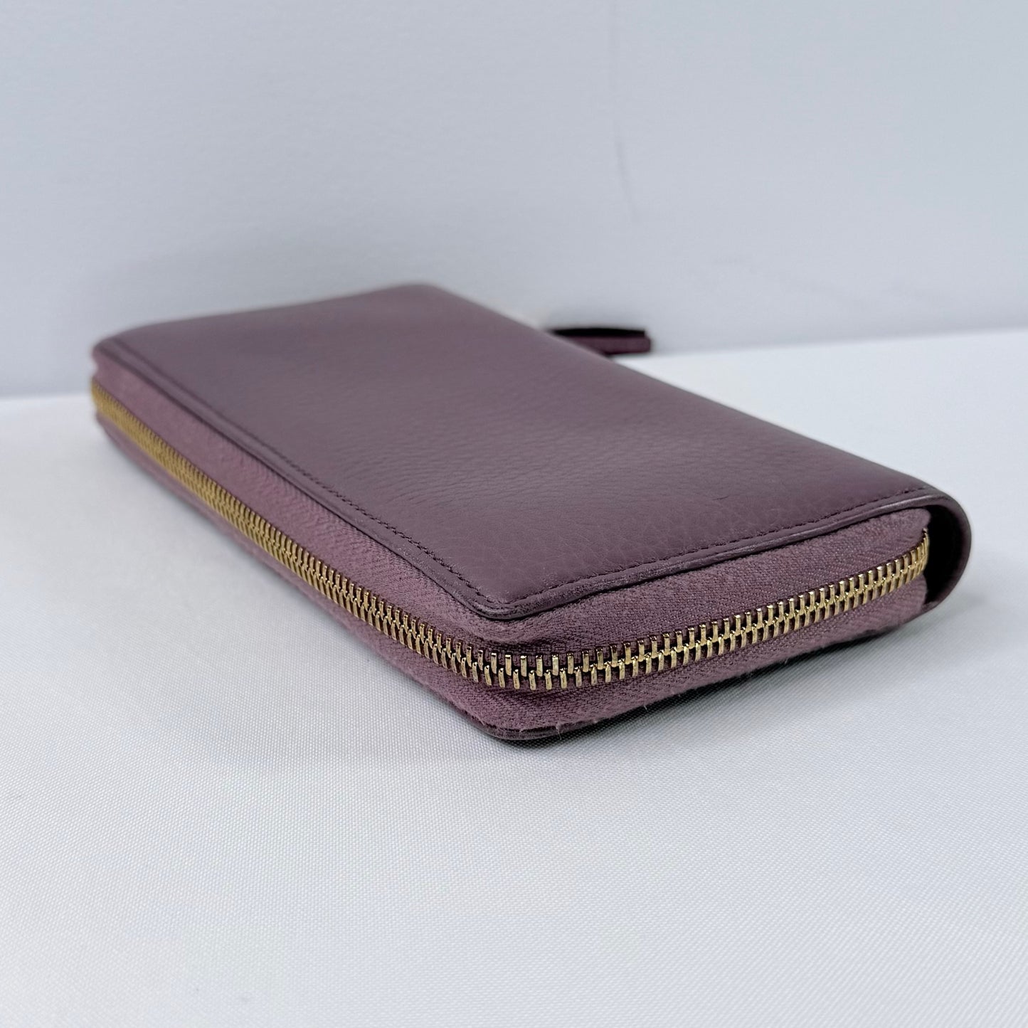 Gucci Purple Leather Bamboo Tassel Zip Around Wallet