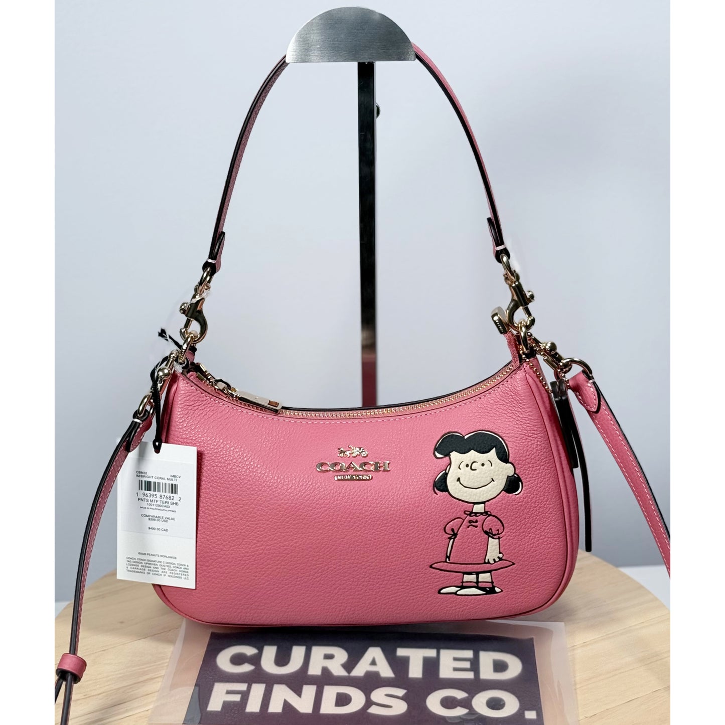 Coach X Peanuts Teri Shoulder Bag With Lucy CBM32 Leather/Bright Coral Multi NWT