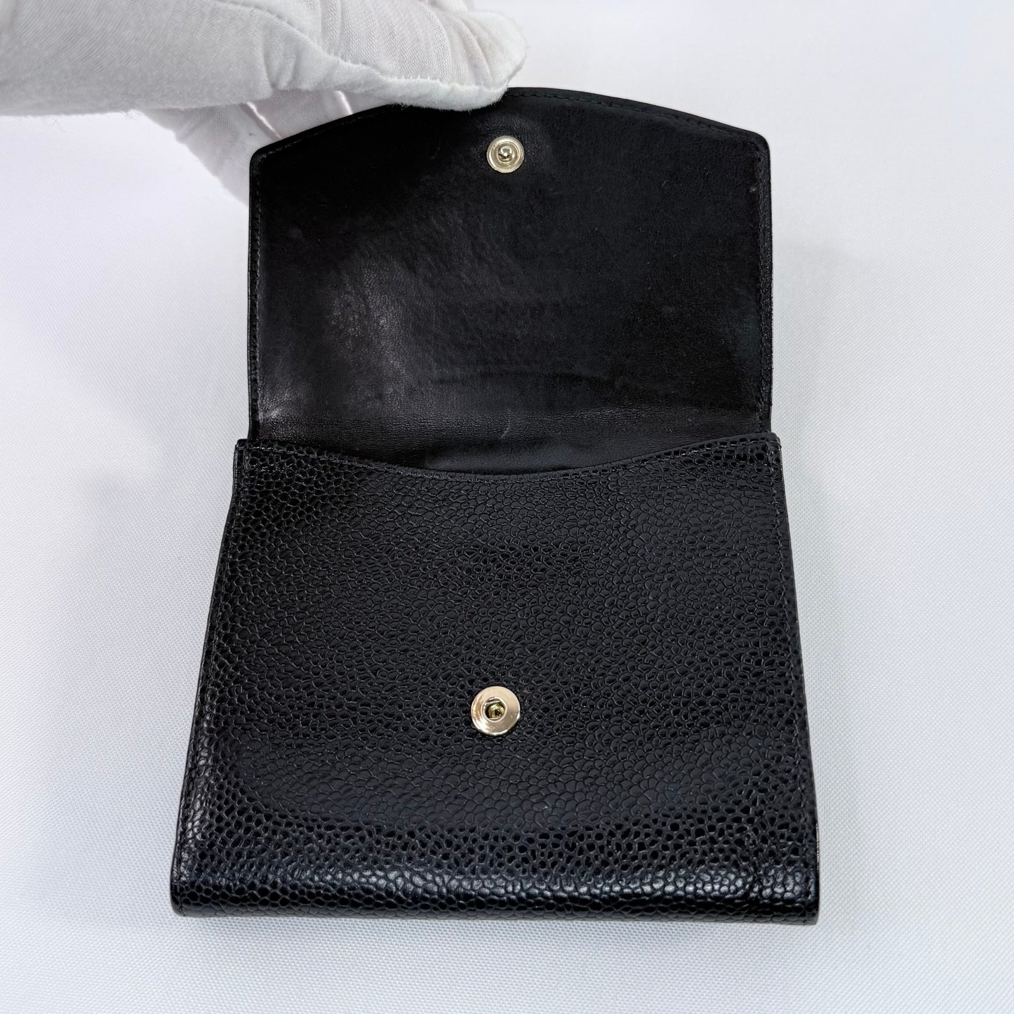 Chanel Black Caviar Leather Compact Wallet
