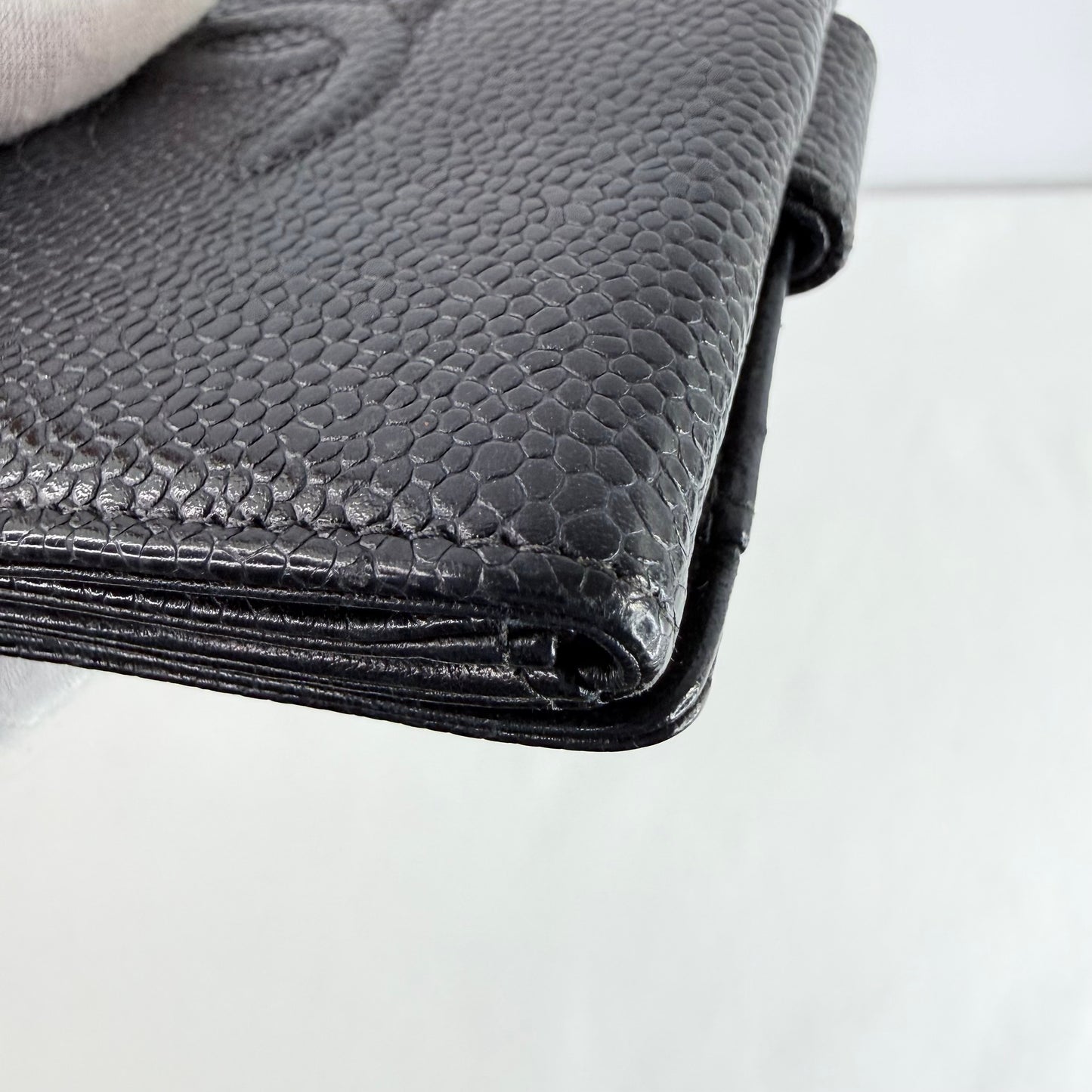 Chanel Black Caviar Leather Compact Wallet