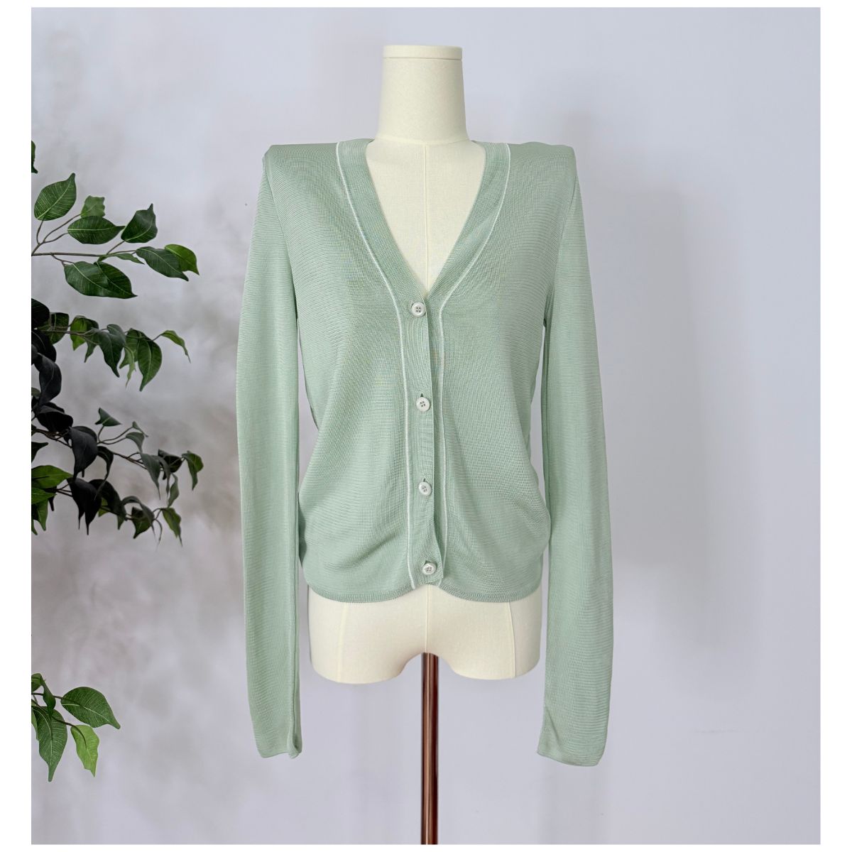 Prada Sheer Viscose Knit Cardigan Mint Green Lightweight Top