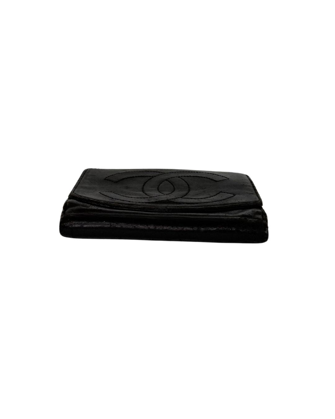 Chanel Vintage CC Black Lambskin Leather Compact Wallet