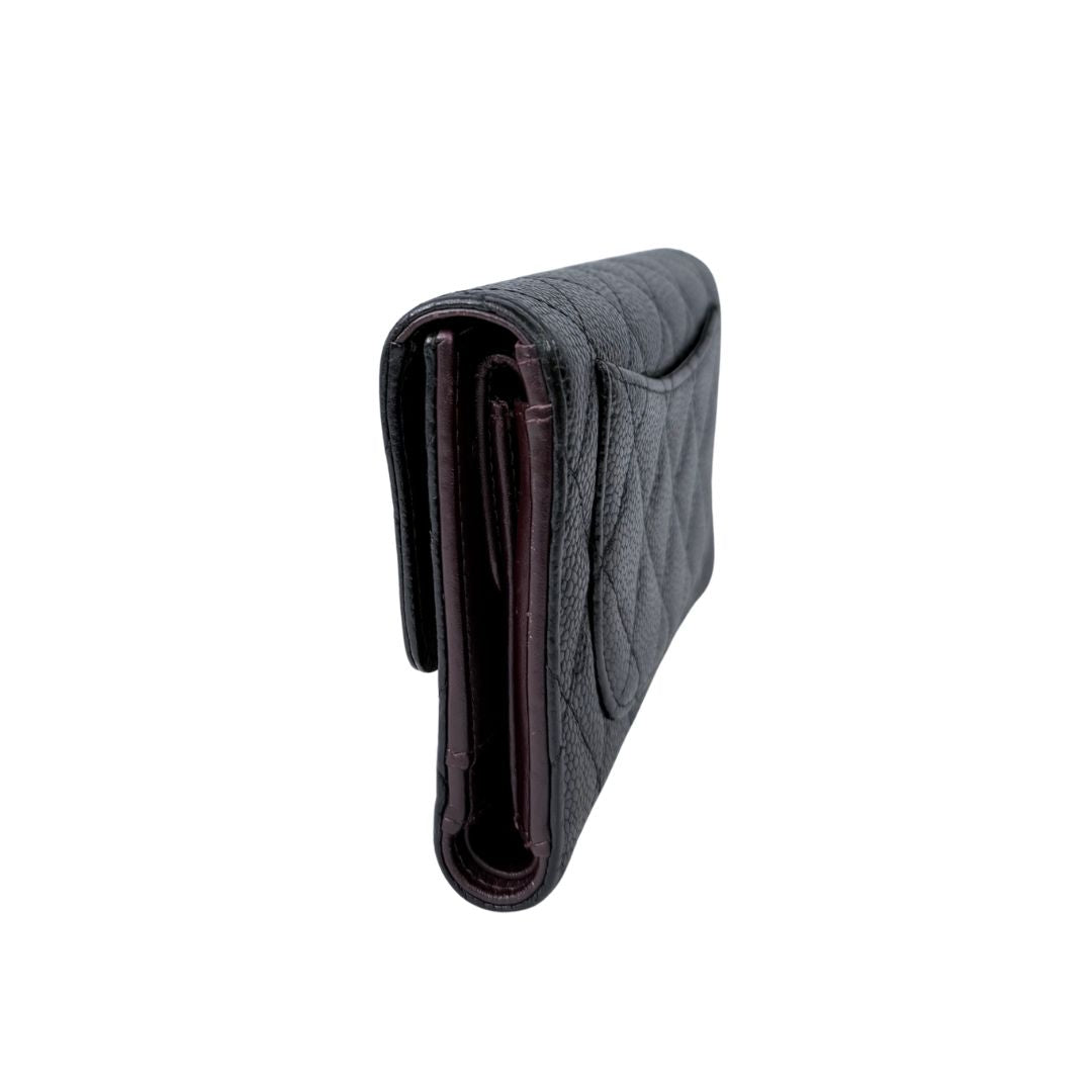 Chanel Black Caviar Classic Long Flap Wallet