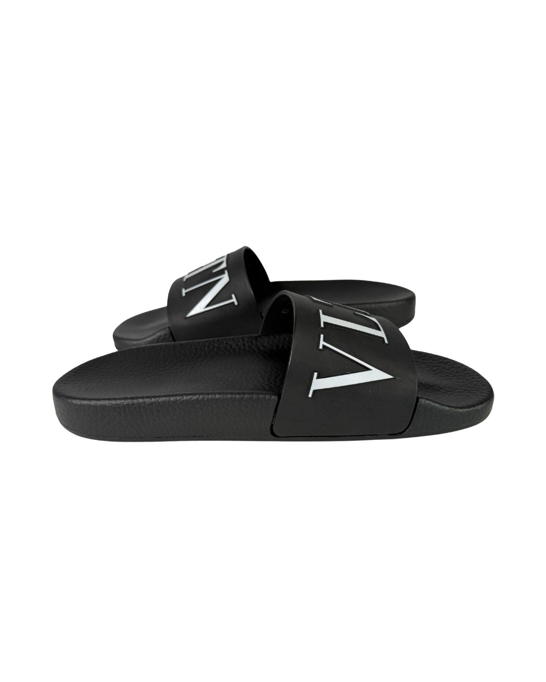 Valentino Garavani VLTN Logo Black Rubber Slide Sandals