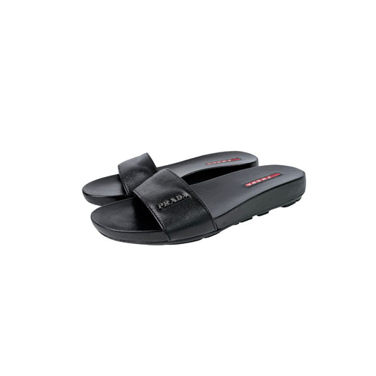 Prada Saffiano Leather Black Slide Sandals
