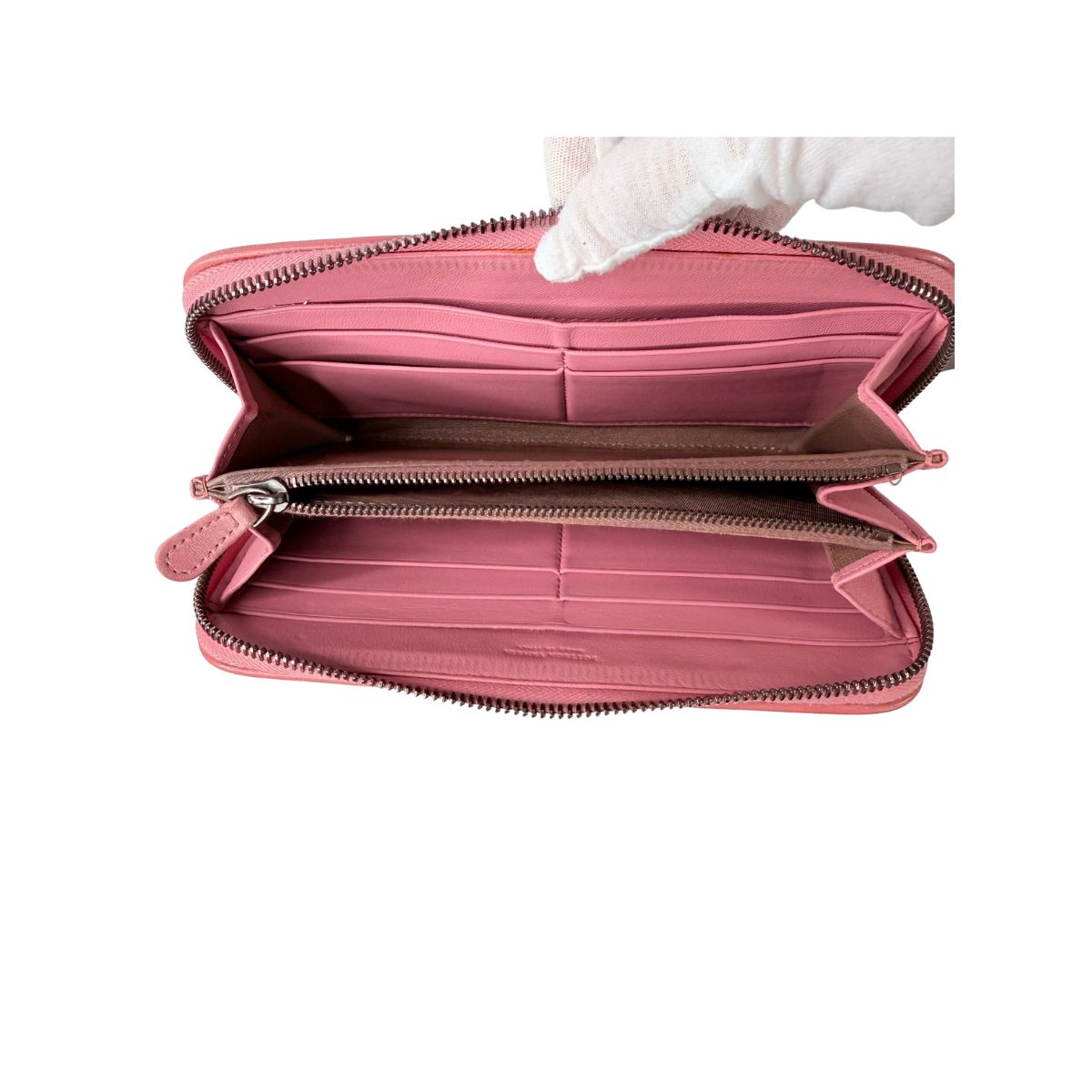 Bottega Veneta Intrecciato Pink Leather Zip Around Wallet