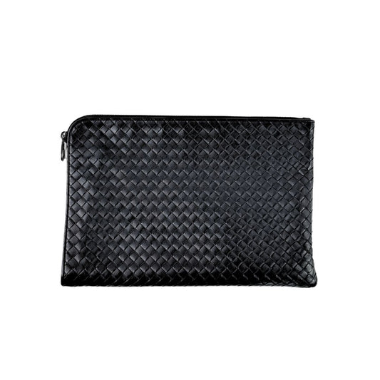 Bottega Veneta Intrecciato Portfolio Black Leather Zip Pouch