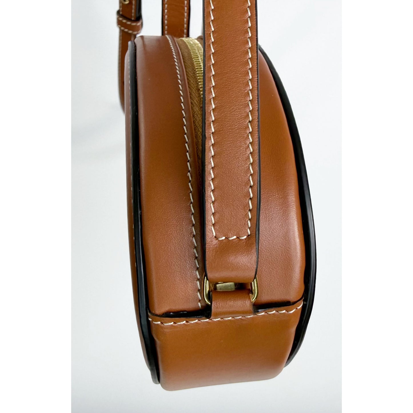 Celine Mini Triomphe Oval Crossbody Bag Tan Smooth Calfskin Leather Cuir
