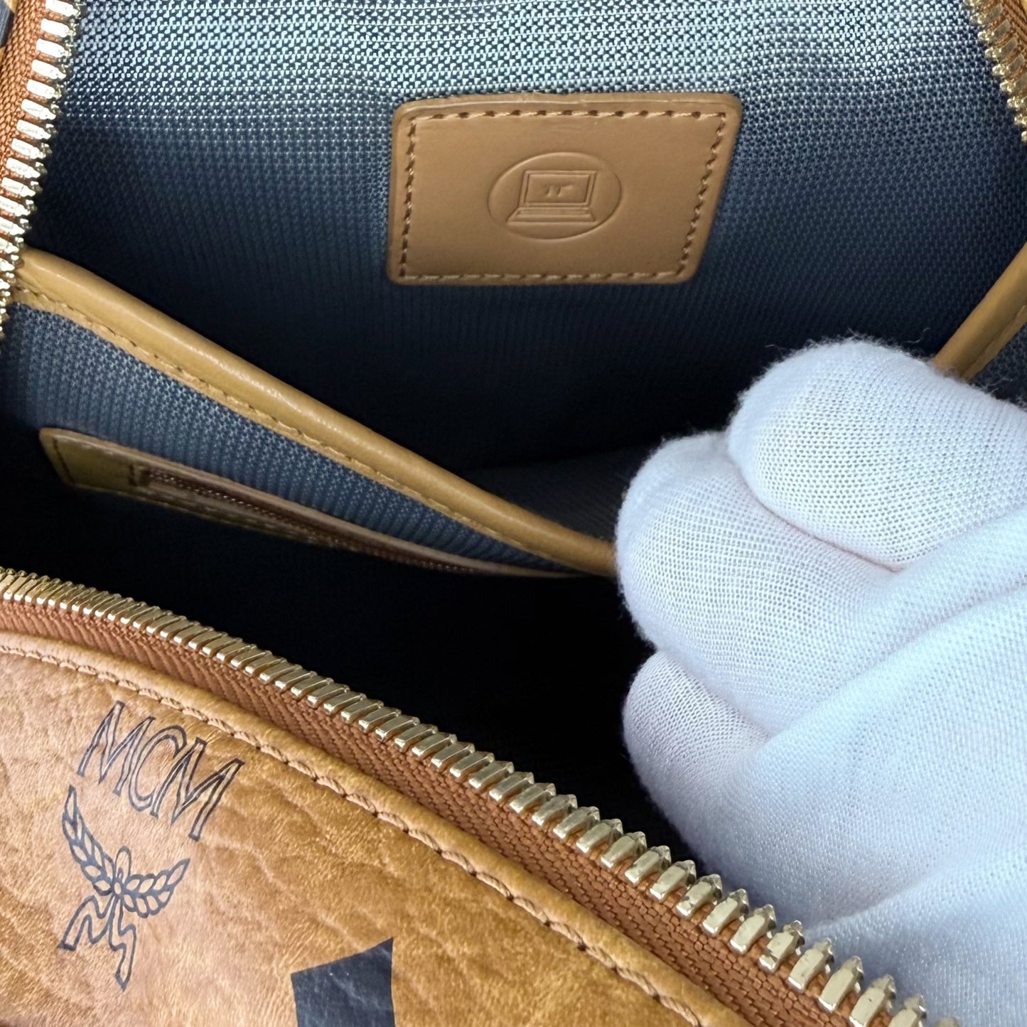 MCM Small Stark Side Studs Backpack in Visetos Cognac