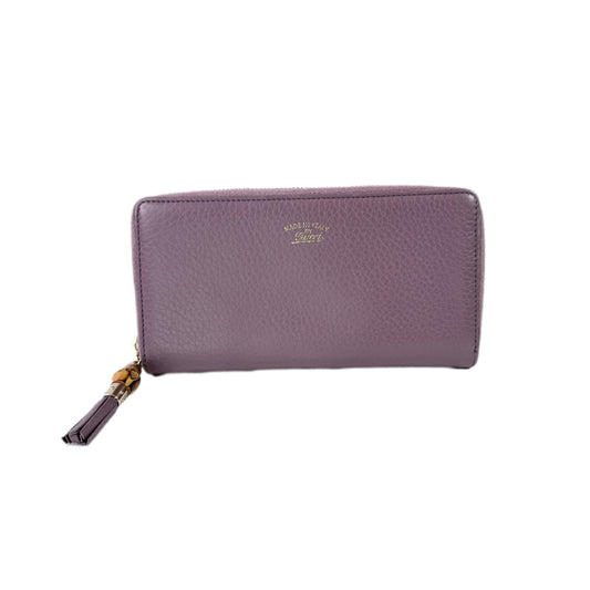 Gucci Purple Leather Bamboo Tassel Zip Around Wallet