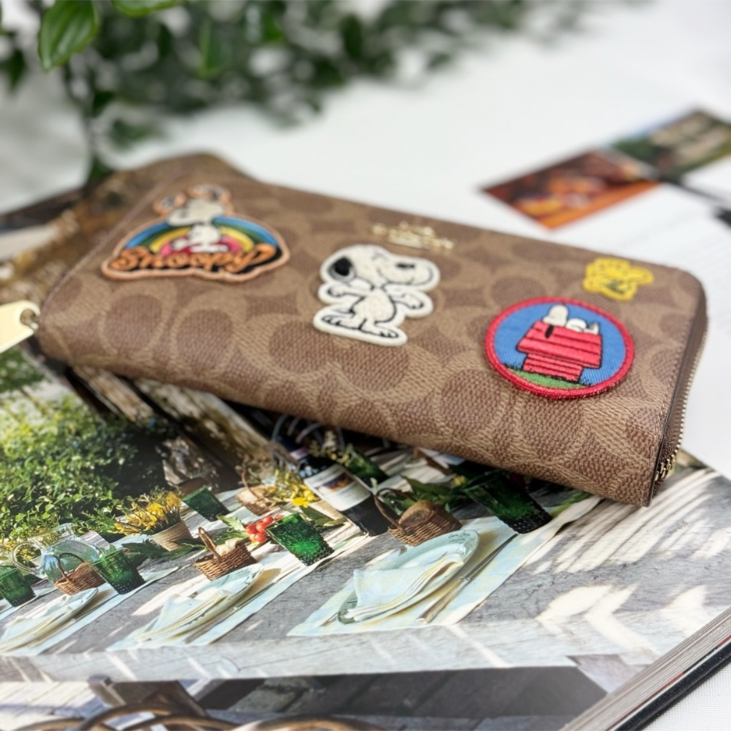 Coach X CBM91 Peanuts Long Zip Around Wallet In Signature Canvas With Patches