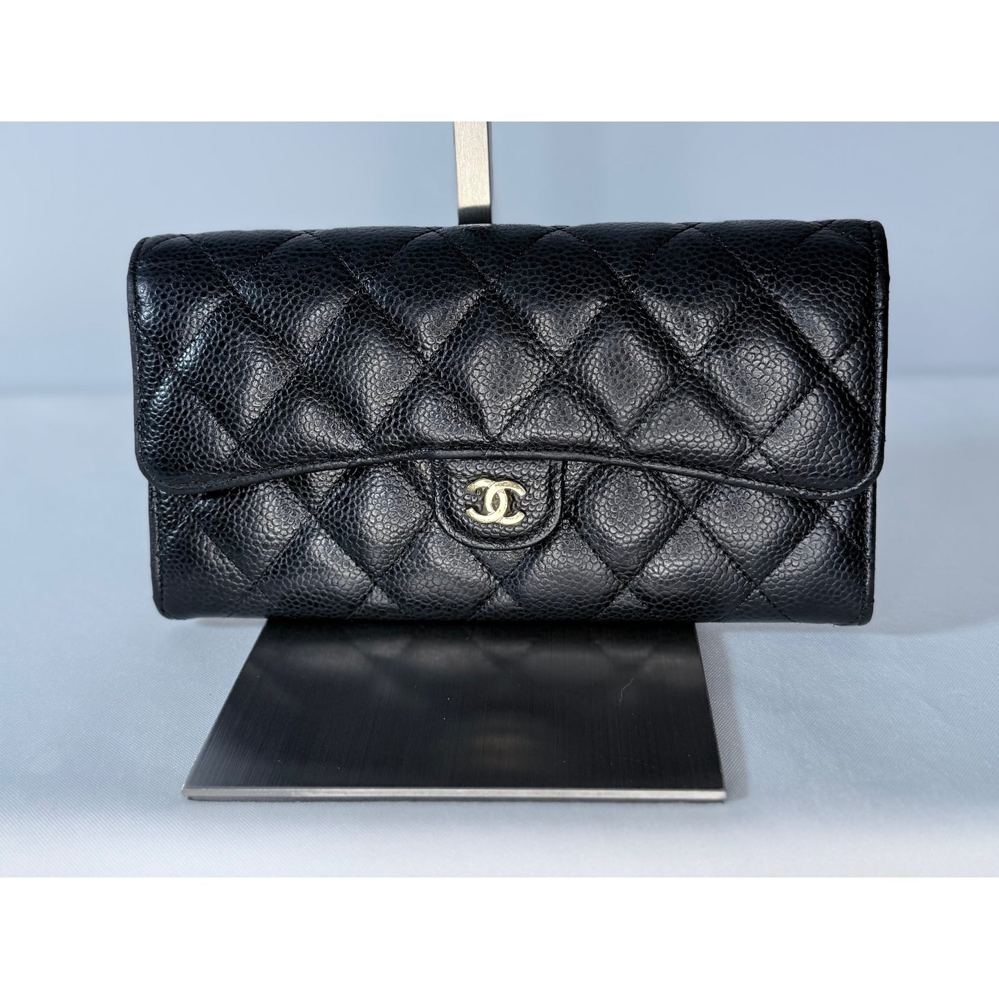 Chanel Classic Quilted Caviar Long Flap Wallet Gold CC Logo