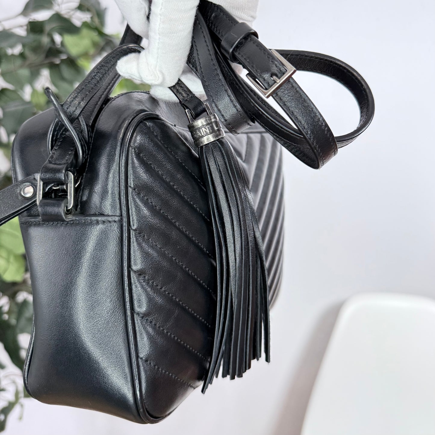 Yves Saint Laurent Black Chevron Quilted Leather Lou Camera Bag