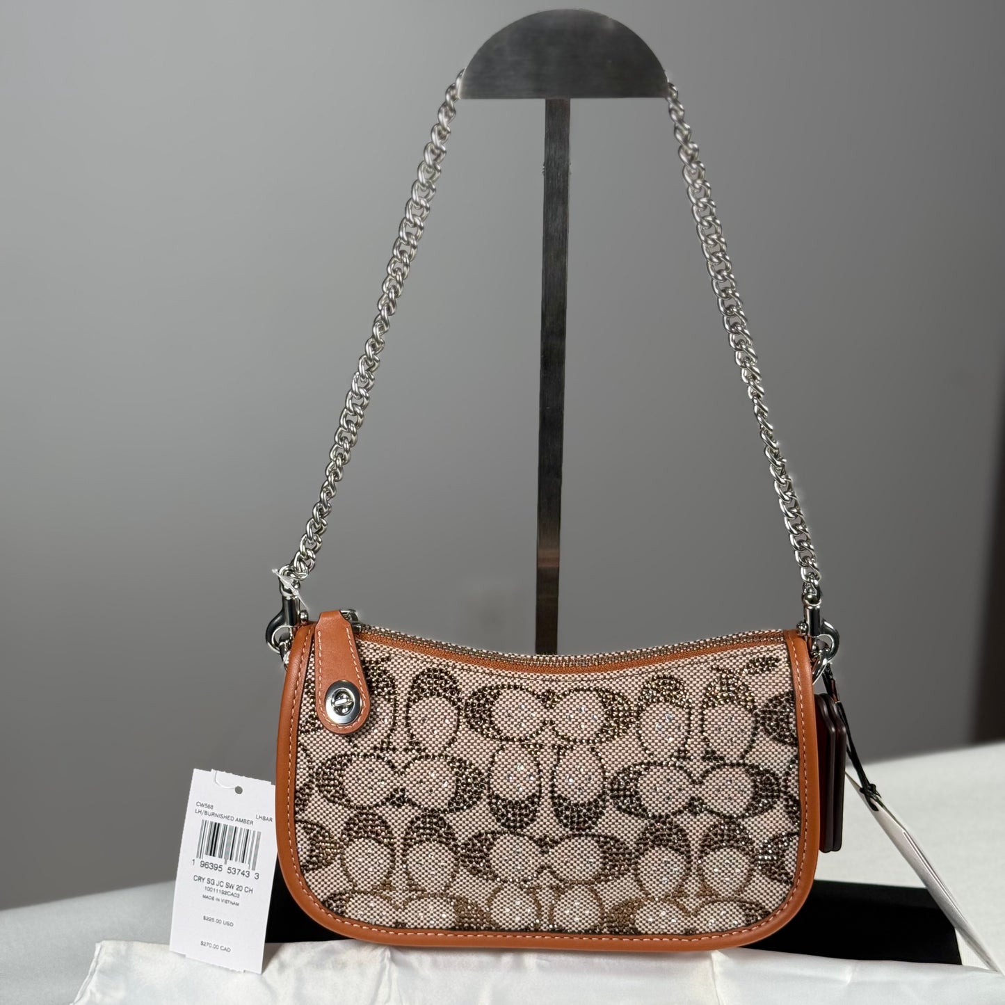 Coach Swinger 20 Crystal Bag In Burnished Amber Signature Jacquard CW568 NWT