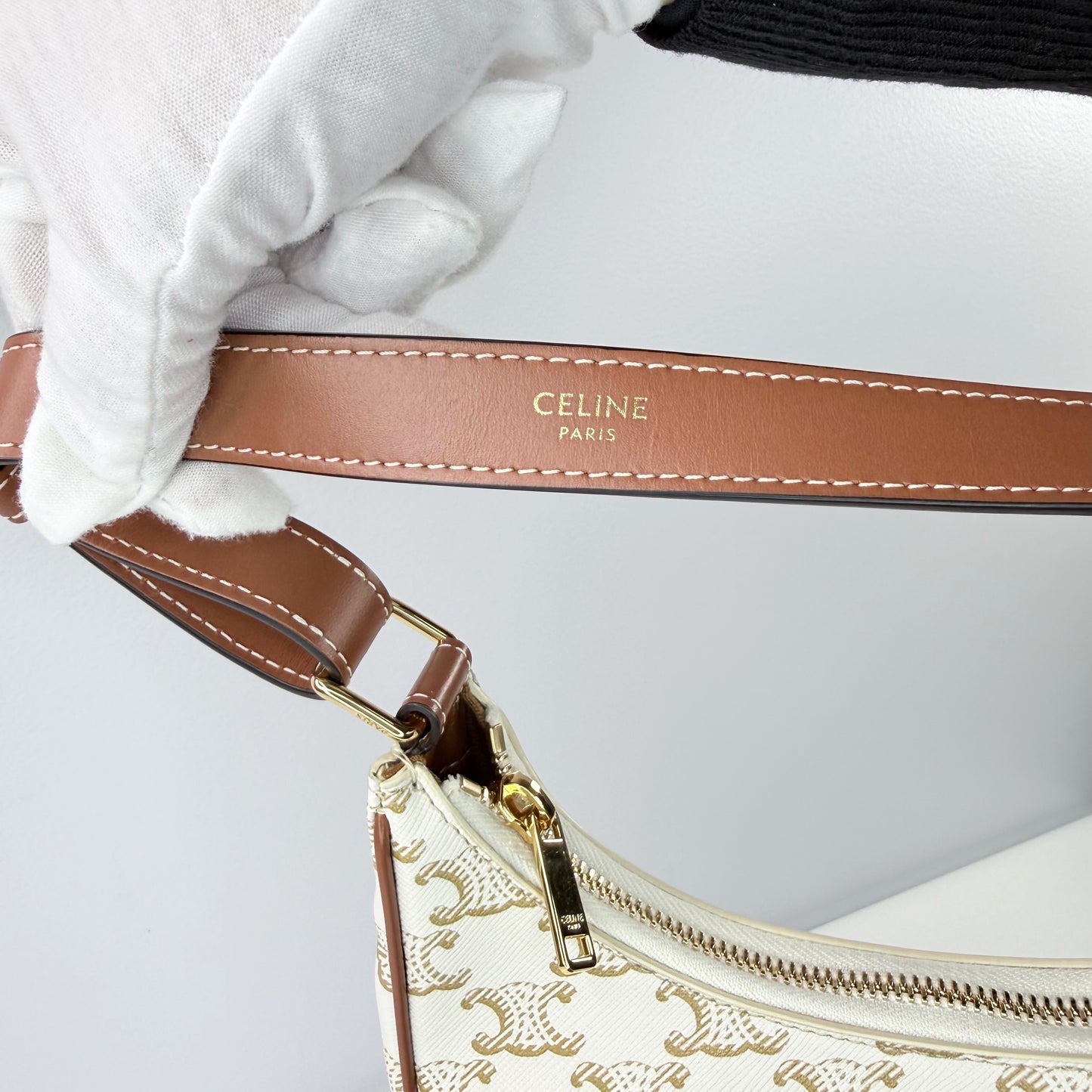 Celine White Triomphe Canvas Ava Shoulder Bag