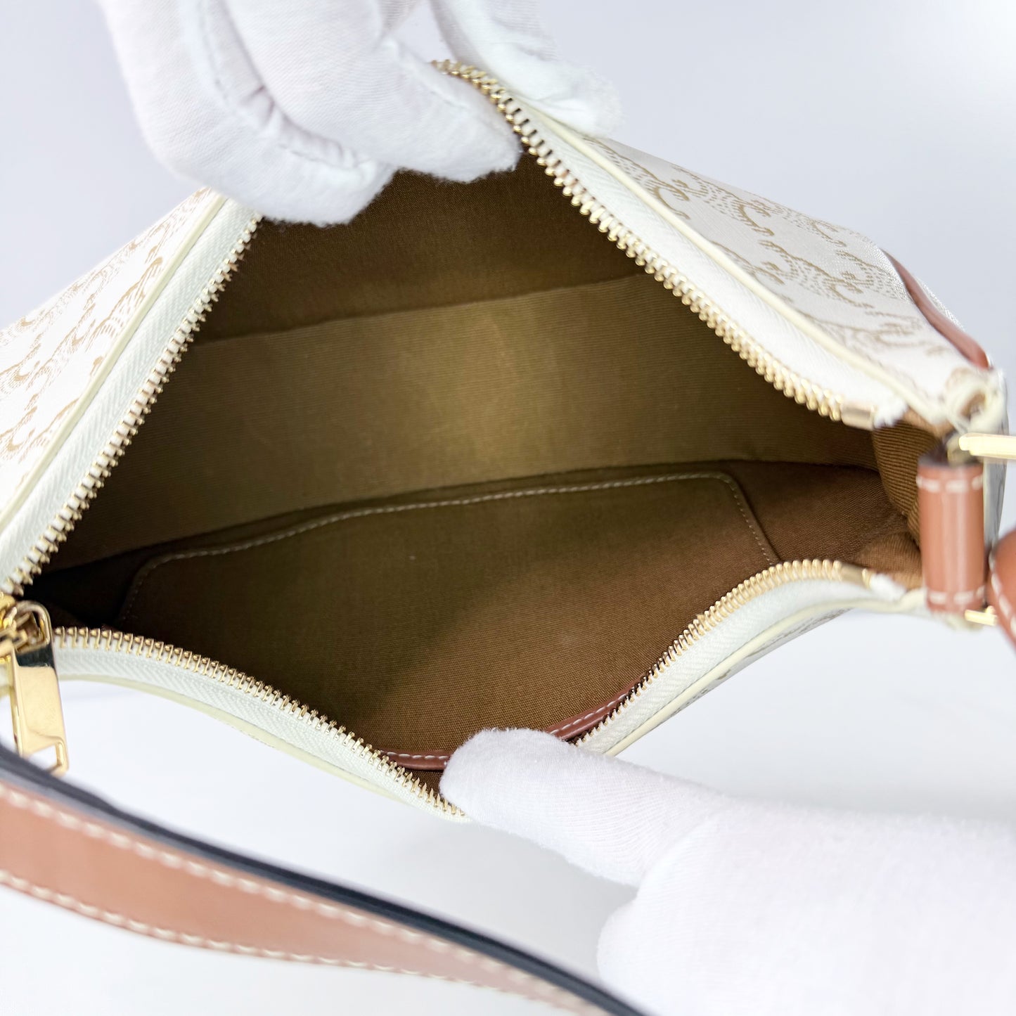 Celine White Triomphe Canvas Ava Shoulder Bag