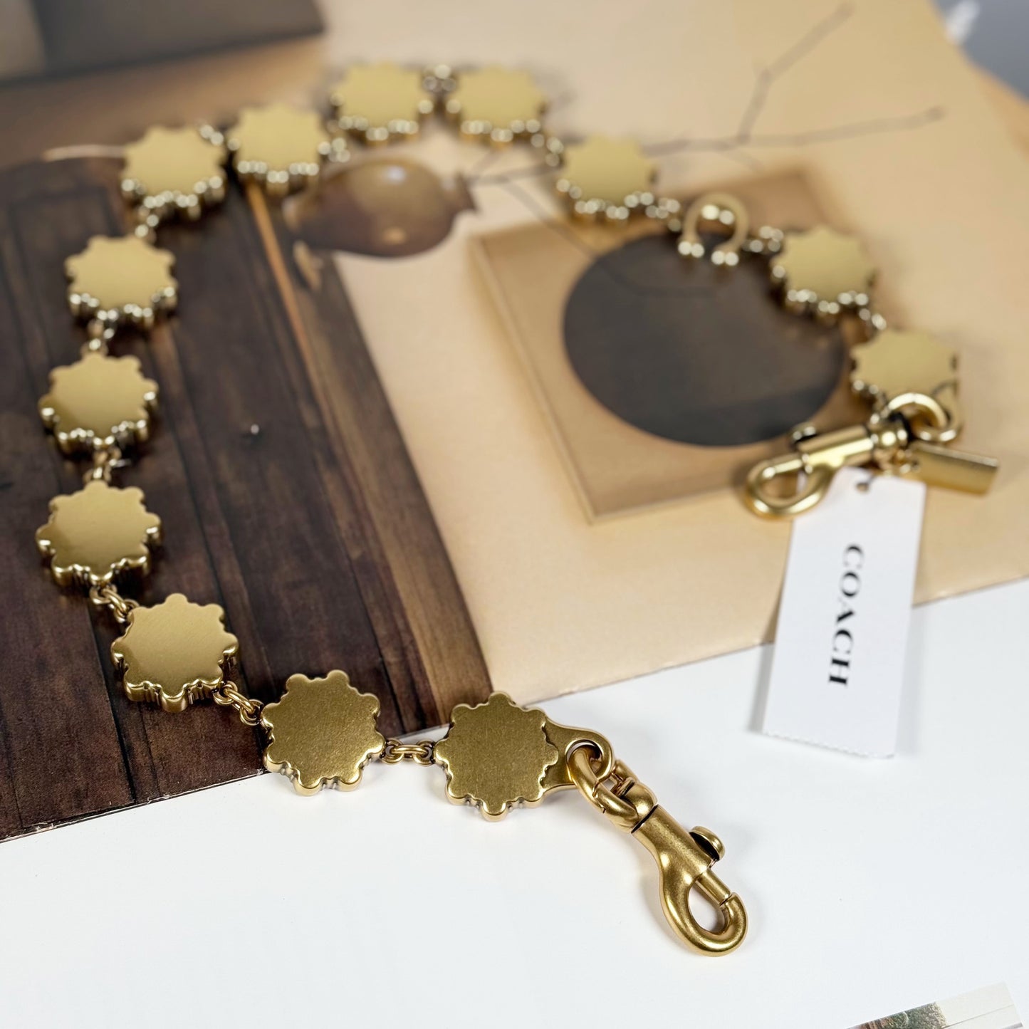 Coach Short Jewelry Chain Strap Brass/Yellow Multi CAU47 NWT