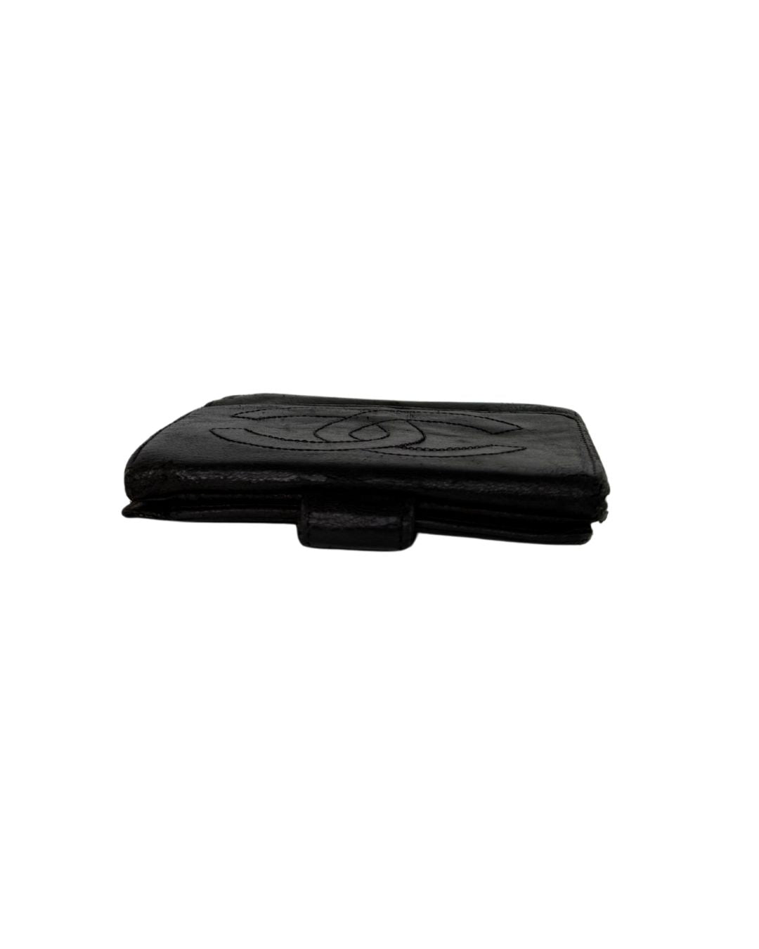 Chanel Vintage CC Black Lambskin Leather Compact Wallet
