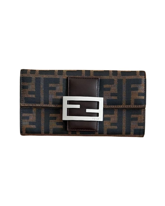 Fendi Vintage Zucca FF Brown Canvas Continental Wallet