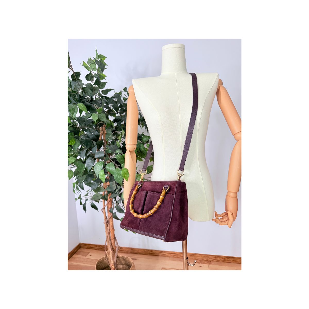 Gucci Bamboo Top Handle Burgundy Suede Leather Bag