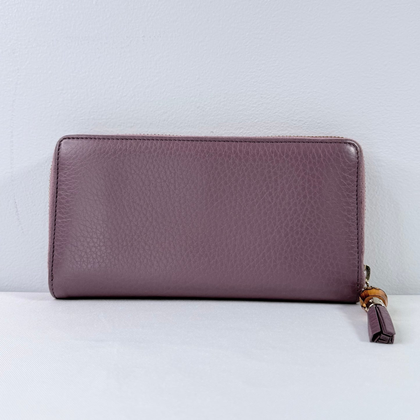 Gucci Purple Leather Bamboo Tassel Zip Around Wallet