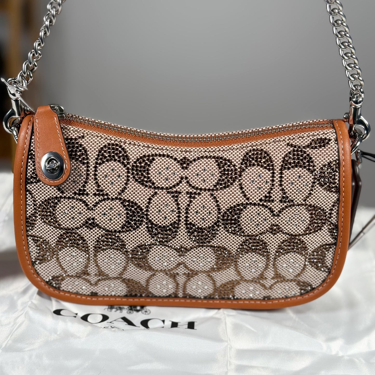 Coach Swinger 20 Crystal Bag In Burnished Amber Signature Jacquard CW568 NWT