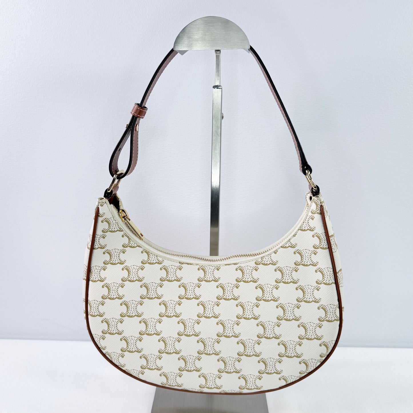 Celine White Triomphe Canvas Ava Shoulder Bag