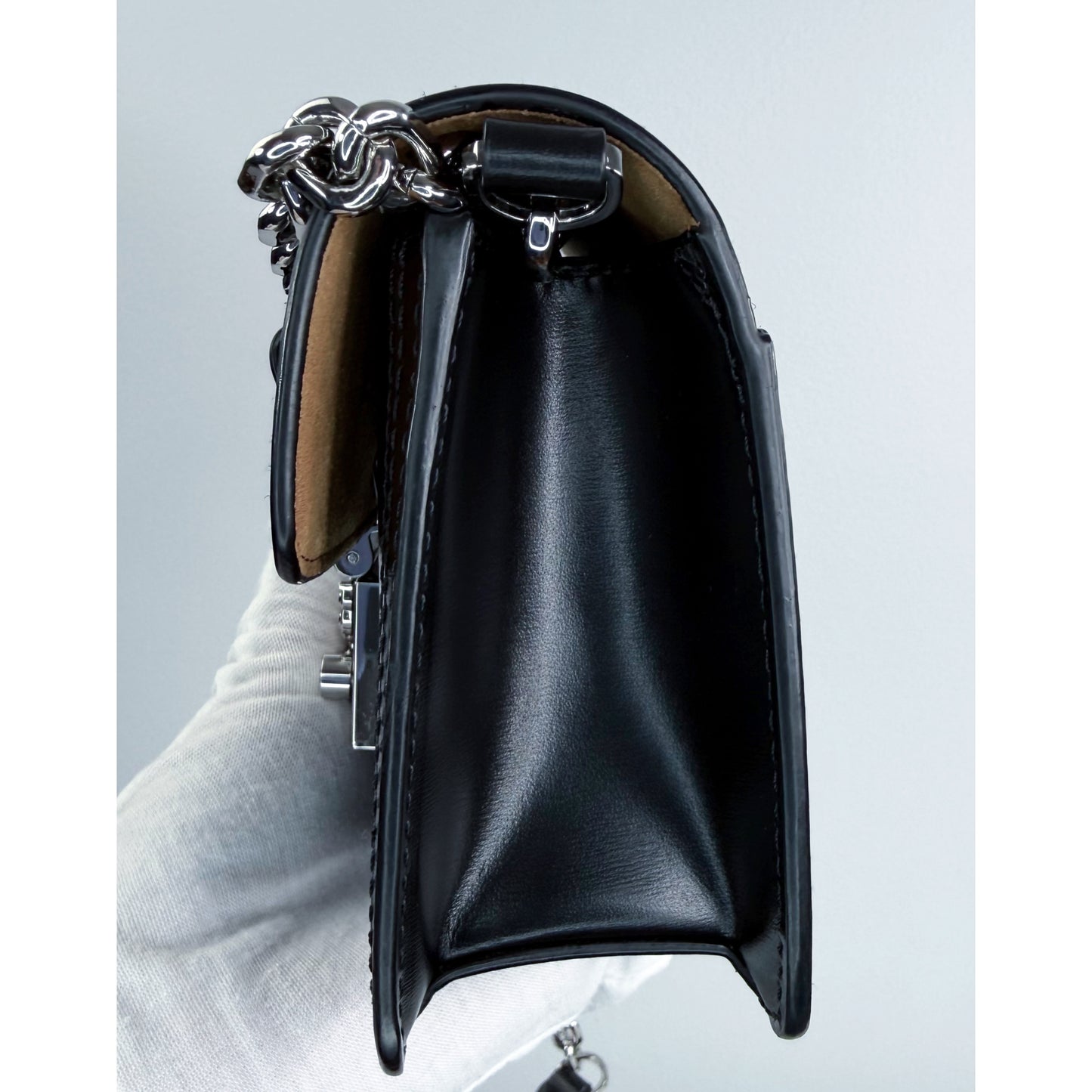 MCM Black Leather Chain Wallet Crossbody Bag