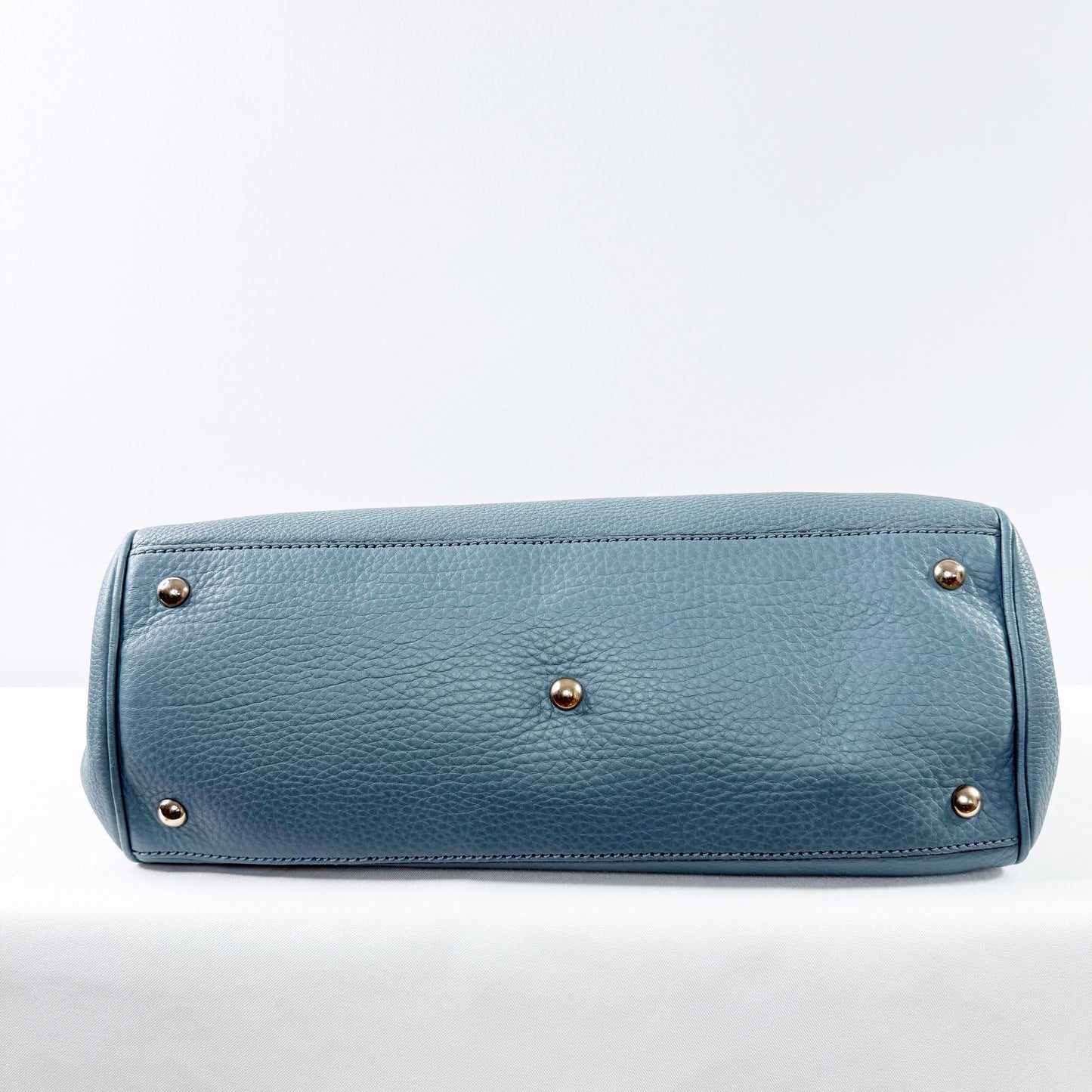 Gucci  Bamboo Pebbled Leather Blue Shopper Tote