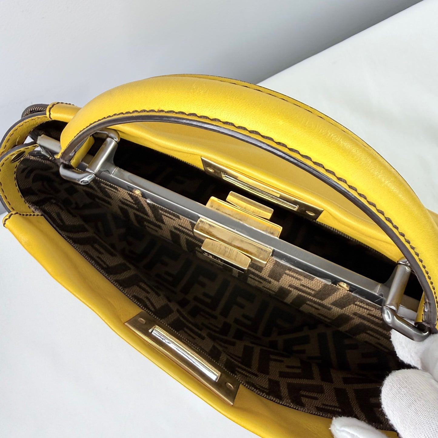 Fendi Peekaboo Yellow Leather Medium Satchel Bag