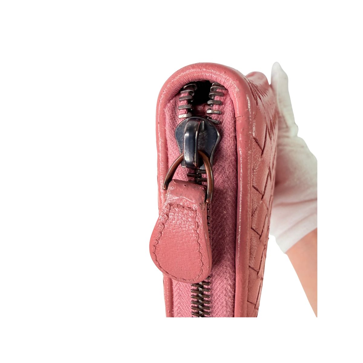 Bottega Veneta Intrecciato Pink Leather Zip Around Wallet