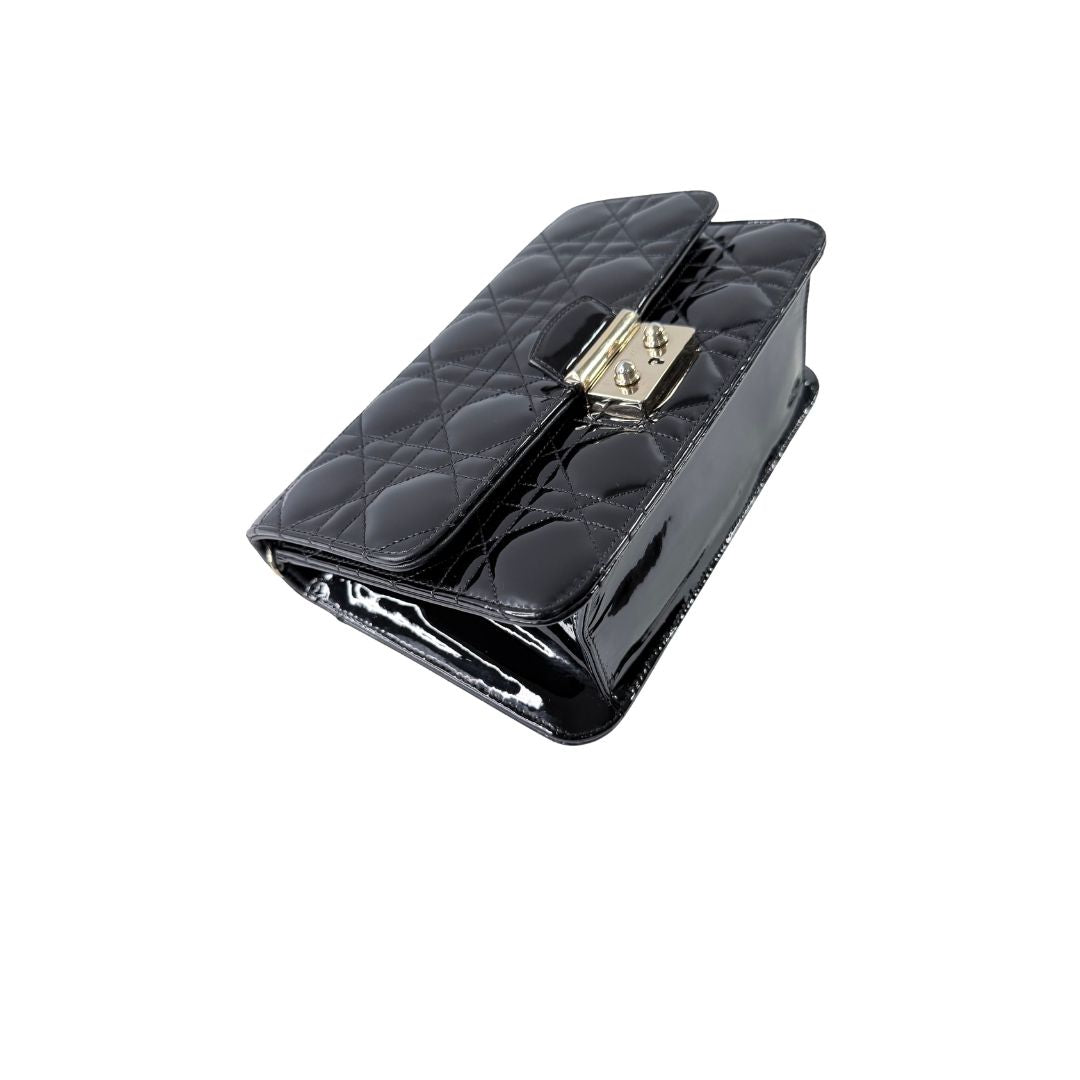 Christian Dior Miss Dior Promenade Patent Leather Black Wallet on Chain Bag